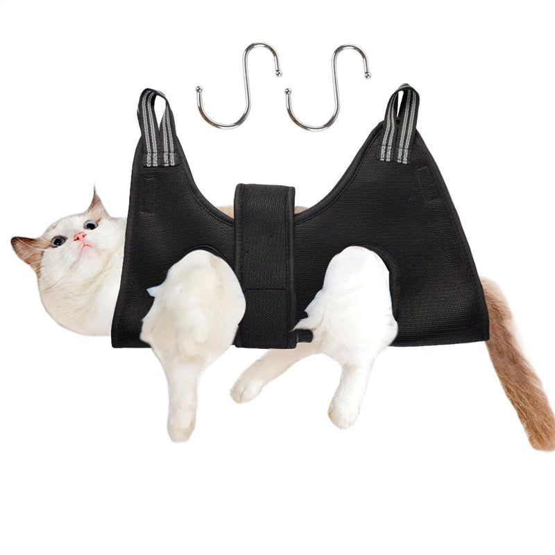 Cat owners for grooming | Dog and cat nail scissors sling restraint bag, no scratching - hanging mat loop for bathing, nail trimming, nail cutting, examination L Black