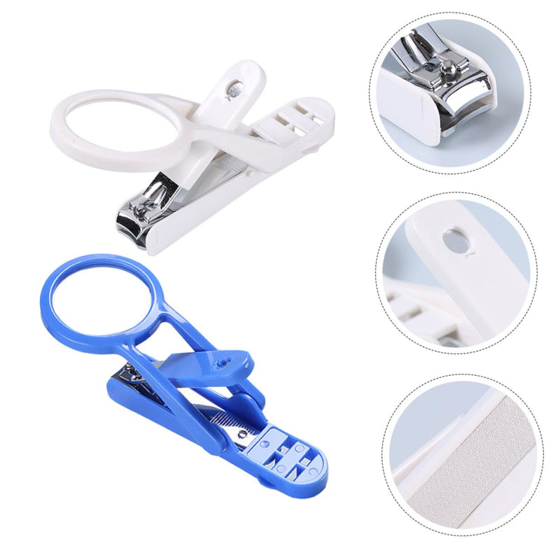 2Pcs Rotatable Magnifying Glass Nail Clippers for Hamster and Hedgehog, Small Pet Paw Cutters White and Blue Handles, Precise Grooming Tool for Pet Living Supplies