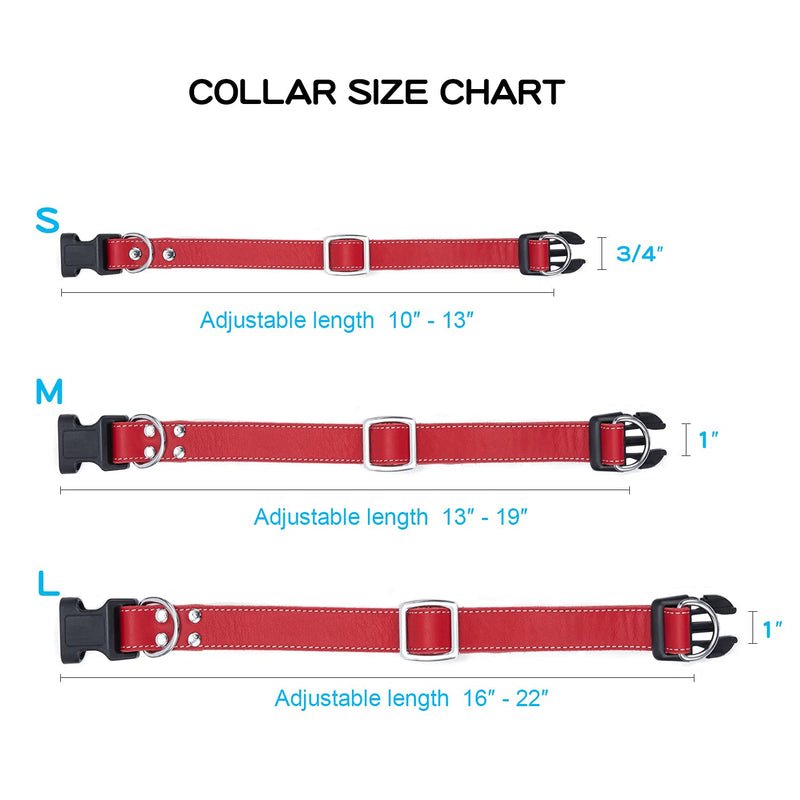 Soft Leather Dog Collar Adjustable Size Suitable for Large Medium and Small Dogs Running and Walking.Black/Coffee/Red /Blue (Red, S 10"-13" W 3/4") Red S 10"-13" W 3/4" - PawsPlanet Australia