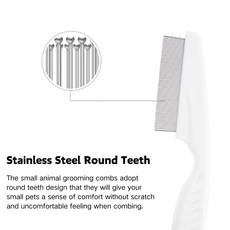 Stainless Steel Rounded Teeth Grooming Comb for Small Pets - Massage and Cleaning Tool for Chinchillas, Ferrets, Guinea Pigs, Rabbits (2 Pack, White) 2 Pack