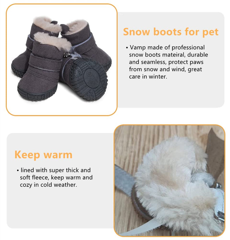 Hdwk&Hped Snow Dog Boots Warm Fleece Dog Winter Booties Anti-Slip Pet Shoes for Small Medium Dog Cat (Grey, #5) Grey