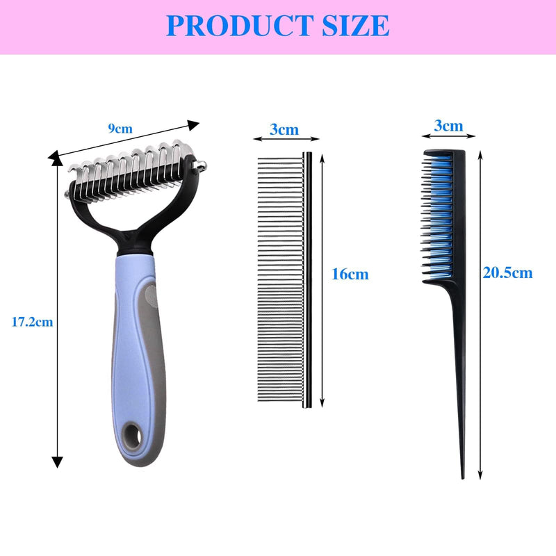 Dog Brush Long Hair, Cat Deshedding Brush Animals Stainless Steel Double Sided Deshedding Tool for Long, Medium and Short Hair (Blue) Blue+Comb