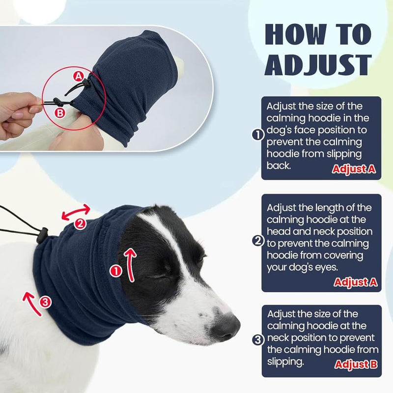 Dog Earmuffs Reduces Noise and Calms Pet Easy to Wear Adjustable Soothing Hood for Dogs and Cats (Dark Blue/L) dark blue L