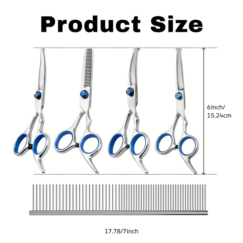 6-in-1 Professional Pet Grooming Scissors Kit: Heavy Duty Titanium Coated 4CR Steel, Rounded Safety Tips for Dogs/Cats - PawsPlanet Australia
