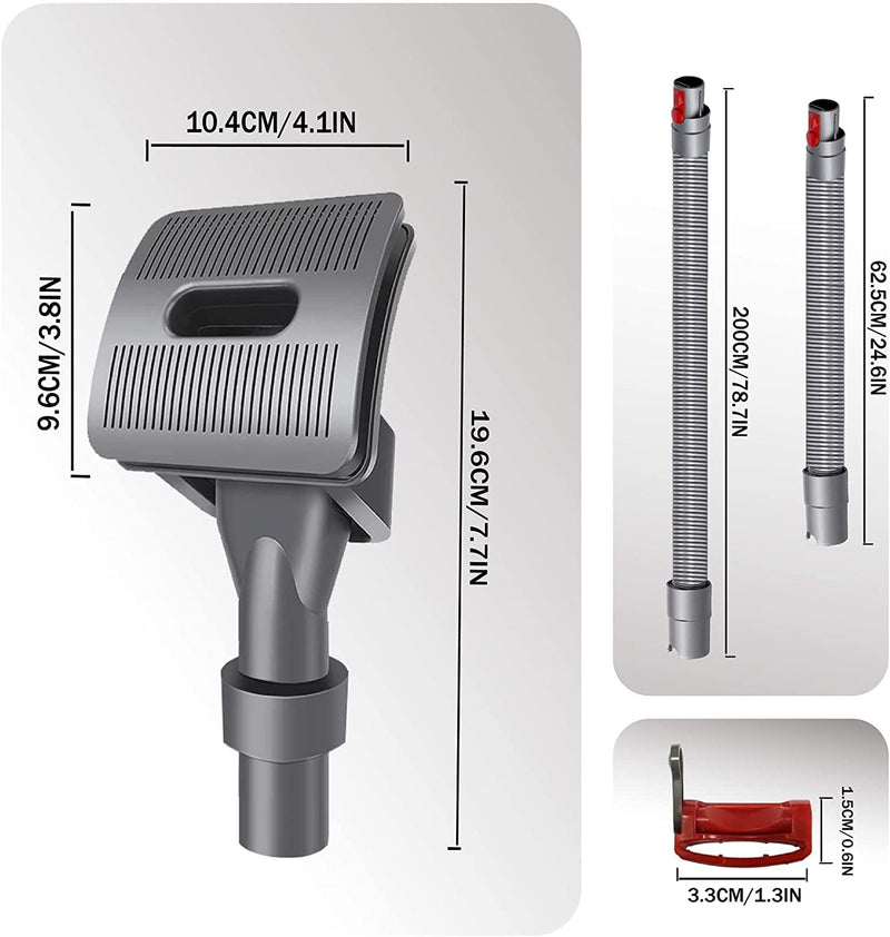 Set of 3 Groom Tool Pet Vacuum Attachment, TEPULAS Dog Vacuum Brush Compatible with Dys0n V15 V12 V11 V10 V8 V7 Vacuum Cleaners with Trigger Lock and Extended Vacuum Hose for Medium Large Cats Dogs