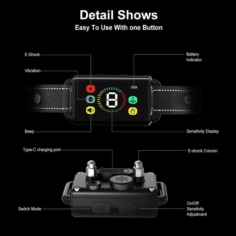 Dog Bark Collar - Long-Lasting Type C Rechargeable Smart Collar with 8 Sensitivity Levels | Safe Beep, Vibration & Shock Modes | Effective Anti-Bark Solution for Small, Medium & Large Dogs (8-150 lbs) - PawsPlanet Australia