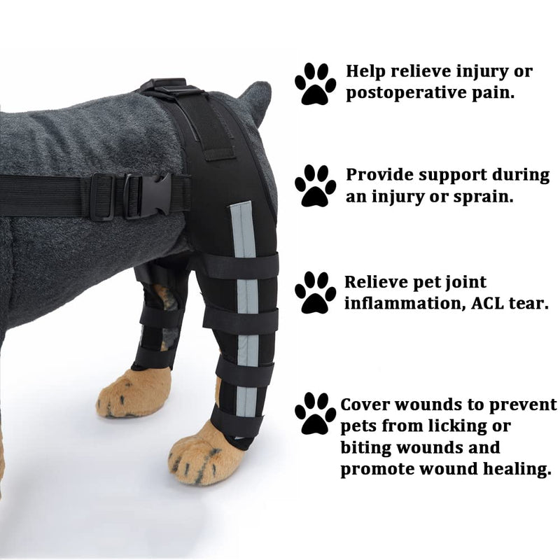 Dog Knee Brace Adjustable Dog Double Rear Leg Brace with Metal Hinged Flexible Support and Reflective Seat Belts Dog Acl Brace Hind Leg Black (M) Medium - PawsPlanet Australia