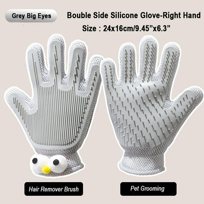 2 in 1 Pet Grooming Gloves for Dogs & Cats, Pet Fur Remover Glove, Grooming Brush for Shedding, Massage, Hair Remover Mitt, Fur Cleaner for Couch, Clothes,Carpet -1 Piece (Gray) Gray - PawsPlanet Australia