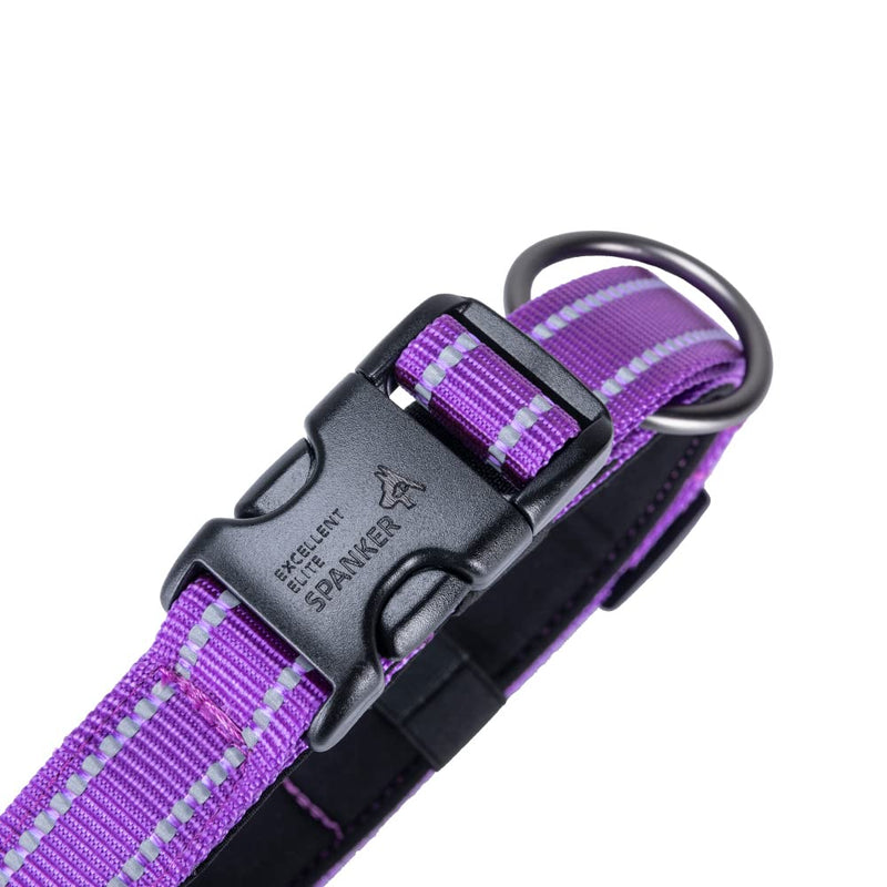 EXCELLENT ELITE SPANKER Reflective Dog Collar Classic Soft Padded Breathable Nylon Adjustable Pet Collar with Quick Release Buckle for Boy Girl Male Female Puppies Small Medium Large Dogs(Purple-M) M Purple - PawsPlanet Australia