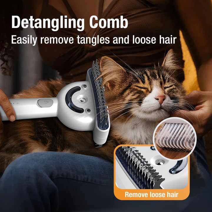 Multifunctional Pet Comb with Spray - 360° Steel Pin Comb and Detangling Knife, Pet Hair Removal Grooming Tool, Anti-static, Waterproof, Rechargeable - Suitable for Long-haired or Curly-haired Pets - PawsPlanet Australia