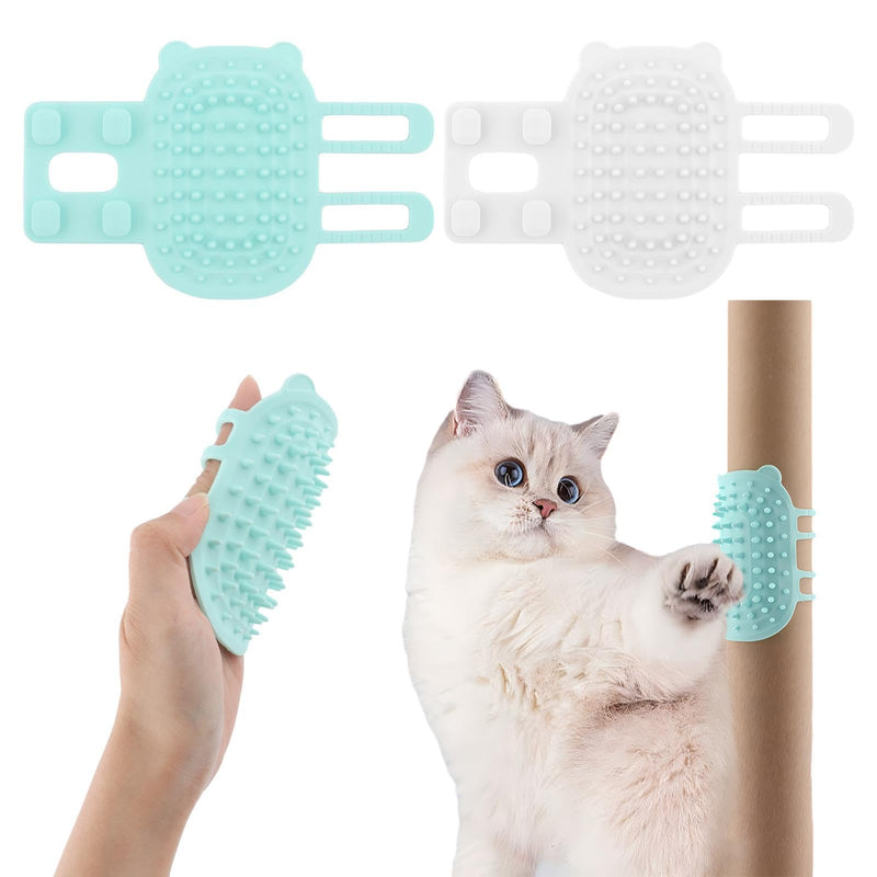 Pet Tickling Artifact, 2pcs Soft Face Scratchers Brush for Cats - Wall Corner Massage Comb for Long & Short Fur Kitten/Puppy (White, Green, size:6.5x4.13inch) - PawsPlanet Australia