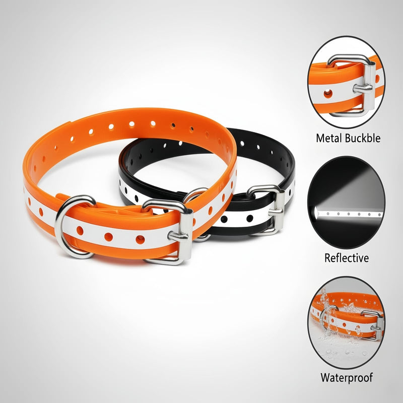 Waterproof Replacement Strap for Shock Collars, Adjustable Bark and E Collar Strap, Fits 5–150 lbs Dogs, Reflective TPU Dog Training and Invisible Fence Replacement Collars 3/4 inch Dog Collar 2 Pack Orange & Black - PawsPlanet Australia