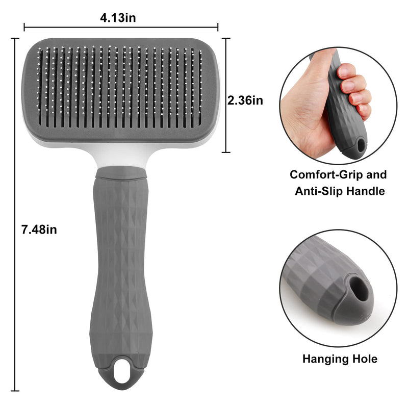 Dog Brush Cat Grooming Comb,Self Cleaning Pet Slicker Brushes with Smooth handle,Dog Grooming Tool with Button for Pet Shedding Brush Cat Massage Clean Tangled Grey - PawsPlanet Australia