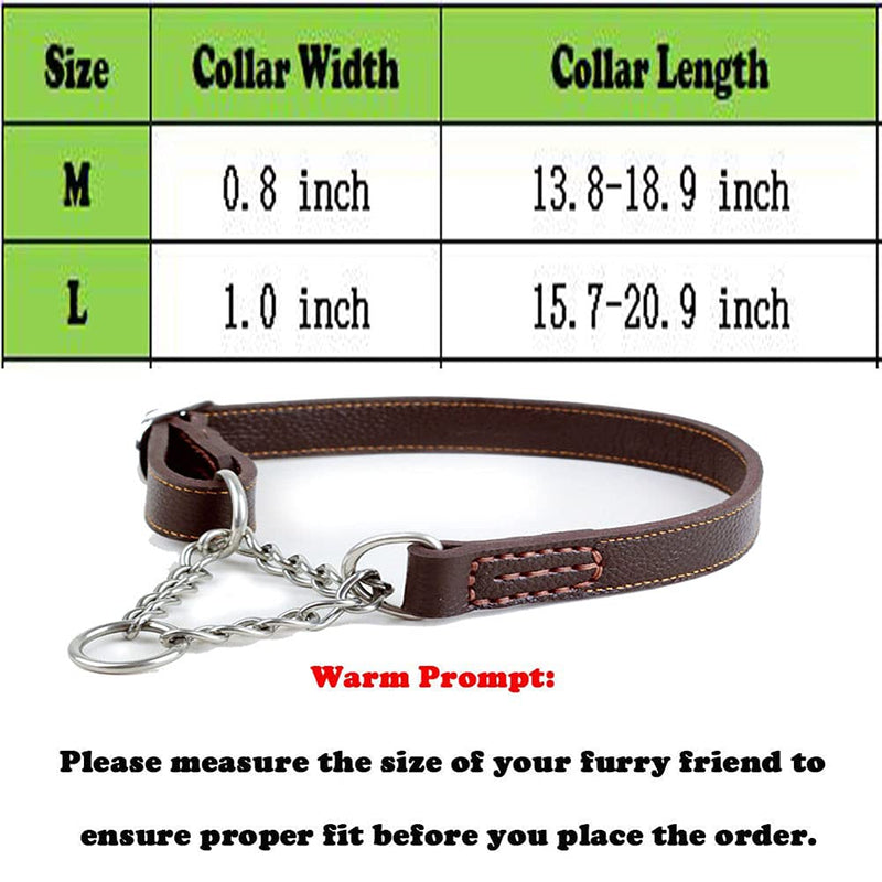 Love Dream Martingale Collars for Dogs, Genuine Leather Training Dog Collar, Stainless Steel Chain Anti-Escape No Pull Dog Collar for Medium Large Dogs (L(15.7"-20.9"), Brown) L(15.7"-20.9") - PawsPlanet Australia