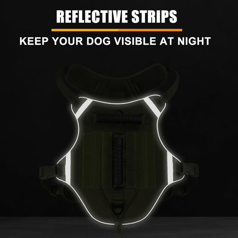 Tactical Dog Vest,Harness for Large Medium Dogs Reflective No Pull Adjustable Pet Harness Walking Training Running,Easy Control Pet Vest for Military Use Service Dog Harnesses(Green,M) Green - PawsPlanet Australia
