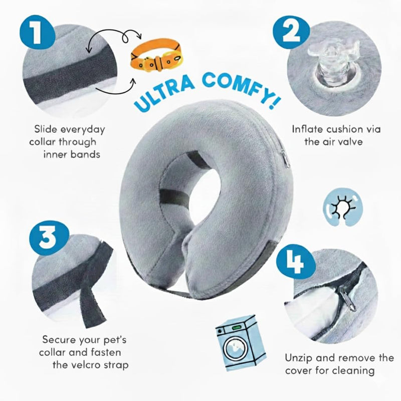 PAWRELIEF Soft Inflatable Dog Cat Cone Collar – Pet Recovery & Protective Dog Neck Collar for Large Dogs Cats to Prevent Scratching, Licking (Gray, Large) Gray