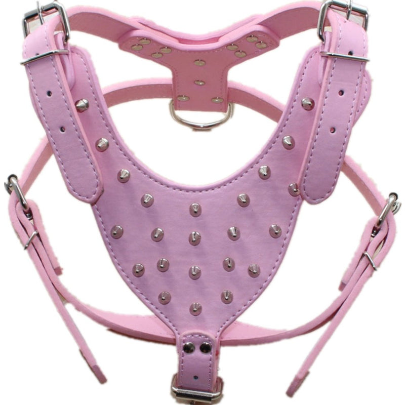 Leather Spiked Studded Medium & Large Dog Collars, Harnesses & Chain Leashes 3Pcs Matching Set for Pit Bull,Mastiff, Boxer, Bull Terrier L Pink - PawsPlanet Australia