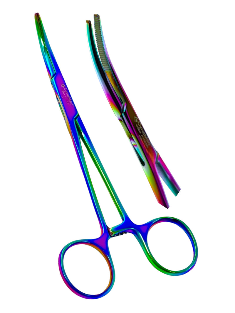 ArTLaB-1 Each Dog Pet Ear/Nose Hair Puller Grooming and Tick Removing Hemostat Locking Forceps Pliers, 5.5" (14cm), Straight Curved Forceps (Curved Rainbow 5.5") - PawsPlanet Australia