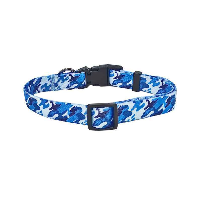 Ovale Dog Collar Leash Combo Set, Adjustable Collar and 5 ft Matching Leash, for Small Dogs.(S, Blue Camouflage) Camouflage Blue - PawsPlanet Australia