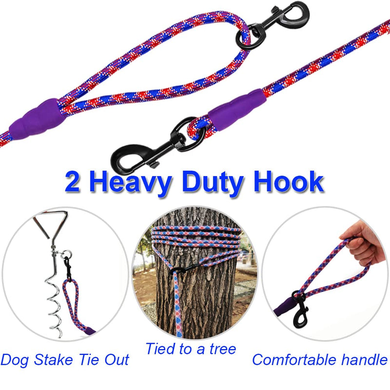 Mycicy 12ft 15ft 22ft 30ft 50ft Tie-Out Long Line Training Rope Leash, Heavy Duty Nylon Recall Lead for Small Medium Large Extra Large Dogs Blue red