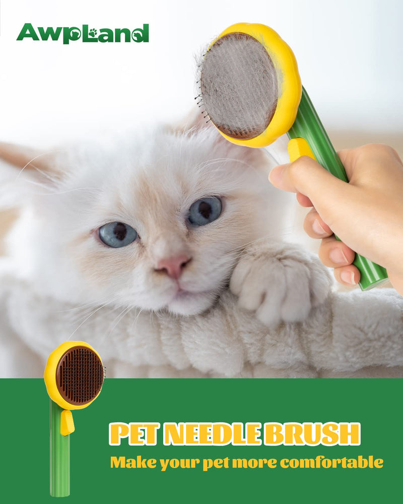 Cat Slicker Brush, Self Cleaning Brush for Short or Long Haired Cats and Dogs, Pet Shedding and Grooming Tool for Remove Loose Hair, Fur, Undercoat, Mats, Tangled Hair, knots Sunflower Medium - PawsPlanet Australia