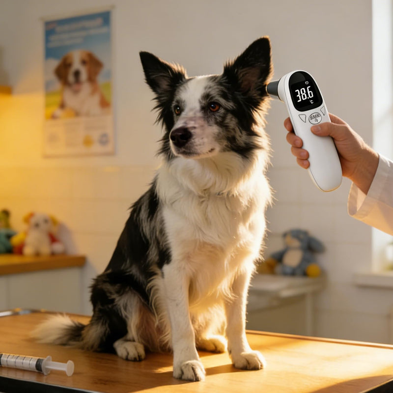 Ear Thermometer Dog, Fever Thermometer Ear Dog with LED Display, Digital Pet Thermometer for Dogs and Cats, 12.8 x 3.9 cm Portable Ear Thermometer for Cats, Dogs, Cows, Ferd (White)