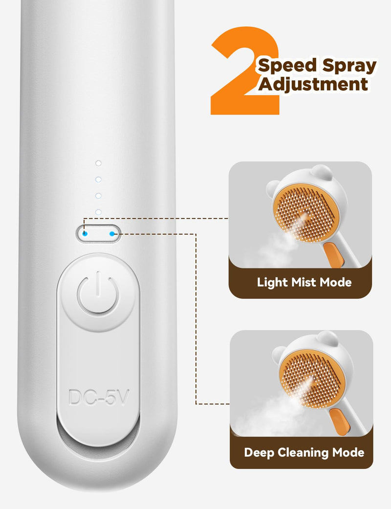 Pet Steam Brush for Dogs & Cats , Brushes for Indoor Cats with Release Button, Dual Speed Spray USB Rechargeable Grooming Supplies, Dog Brush for Shedding Suitable for All Long- and Short-haired Pets Orange