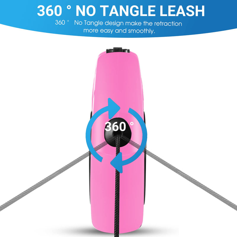 Retractable Dog Leash, 26 Ft Heavy Duty Pet Walking Leash for Small Medium Large Dogs up to 99lbs, Anti-Slip Handle, 360 ° No Tangle, Nylon Tape, One-Handed Brake (Pink) Pink - PawsPlanet Australia