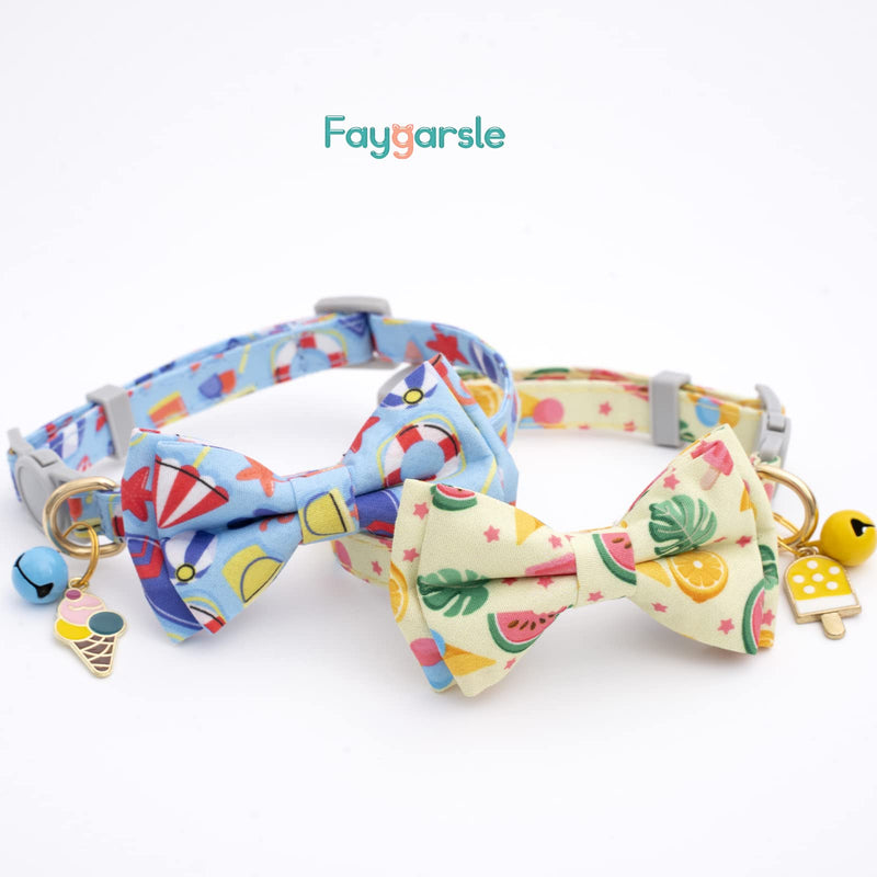 Faygarsle 2 Pack Cute Cat Collar with Bell Breakaway Bowtie Cat Collar for Male Female Cats Soft Fancy Blue Yellow Cat Collar with Ice Cream Sea Pattern Summer Cat Collar for Boy Girl Cats Beach&Sea - PawsPlanet Australia