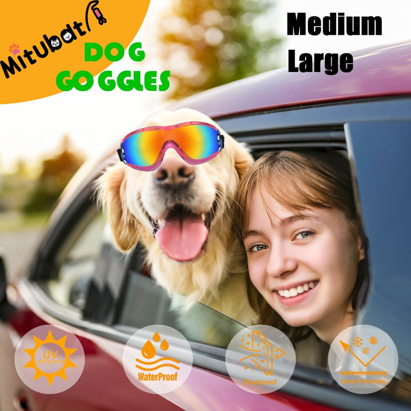 Dog Sunglasses Pet Goggles for Medium Large UV Protection Wind Protection Dust Protection Adjustable Strap Dog Glasses Suitable for Snow Beach Motorcycle Pink Frame Red Lenses - PawsPlanet Australia