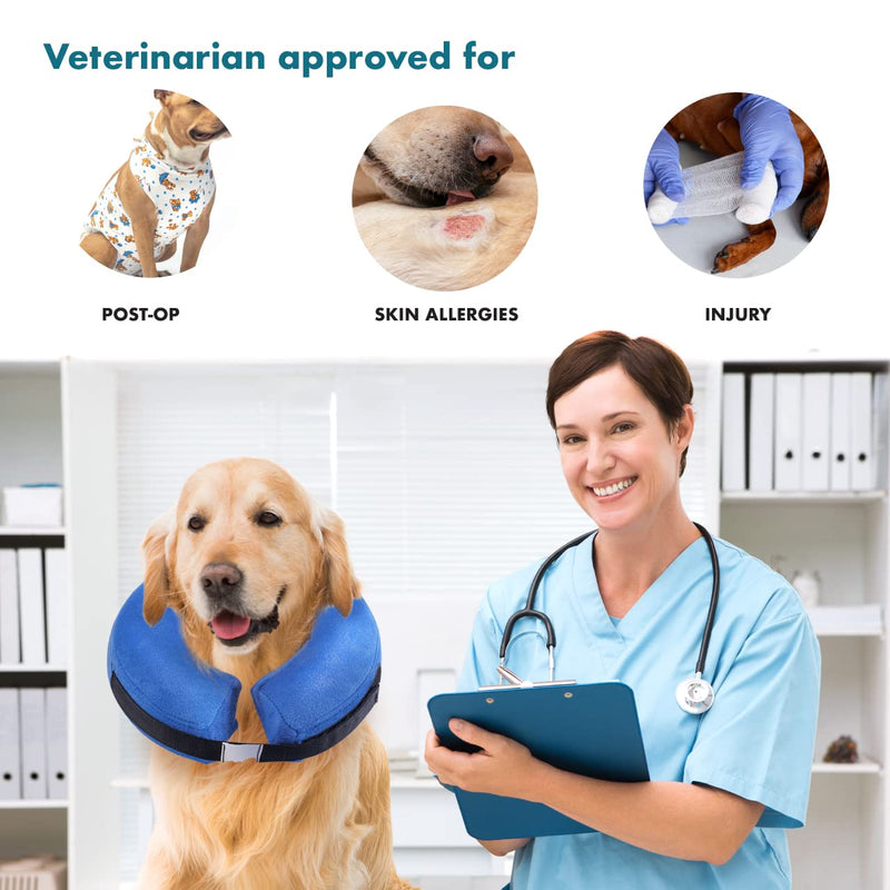 E-KOMG Dog Cone After Surgery, Protective Inflatable Collar, Blow Up Dog Collar, Pet Recovery Collar for Dogs and Cats Soft (Large(12"-18"), Blue) Large(12"-18") - PawsPlanet Australia