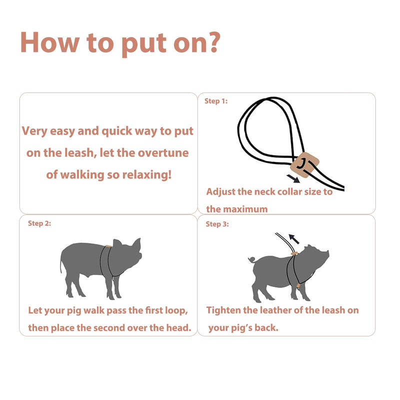 Pig Harness & Leash, Escape Prevention Adjustable Rope, All in One Design, All Life Stages Small to Medium Mini Pigs-5 Feet Long-Grey Grey - PawsPlanet Australia