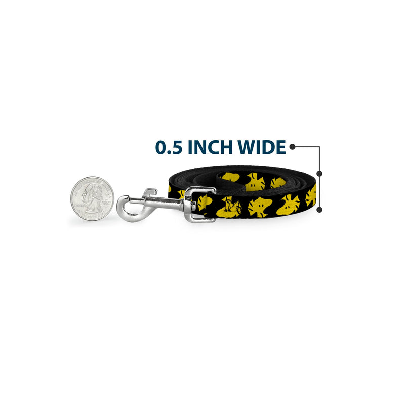 Peanuts Worldwide LLC Pet Leash, Dog Leash, Peanuts Woodstock Face Flip Black Yellow, 6 Feet Long 1.5 Inch Wide 6 Feet Long - 1.5" Wide - PawsPlanet Australia