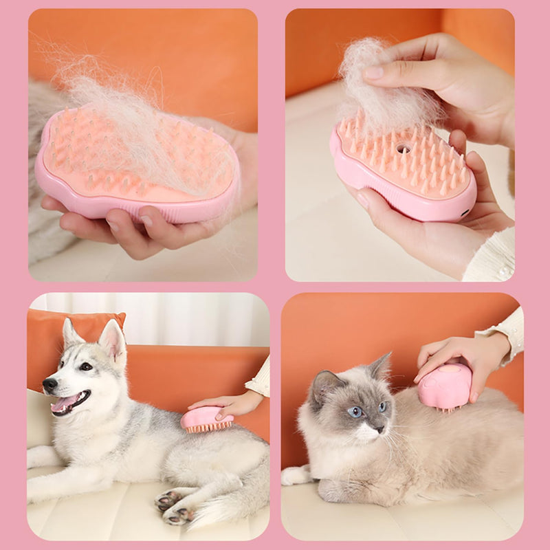 Pet Steam Brush, 3 in 1 Steamy Cat Brush, Silicone Massage Grooming Brush Steamy Dog Brush for Shedding Pet Hair Removal Comb for Cats and Dogs(Pink) Pink - PawsPlanet Australia