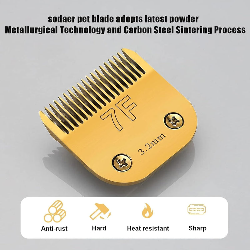Size 7FC/5FC/4FC Detachable Pet Dog Grooming Clipper Blades Set,Compatible with Andis,Oster A5,Wahl KM Series Clippers,Cut Length 1/8"(3.2mm) to 3/8”(9.5mm),6 Pack-Gold yellow - PawsPlanet Australia