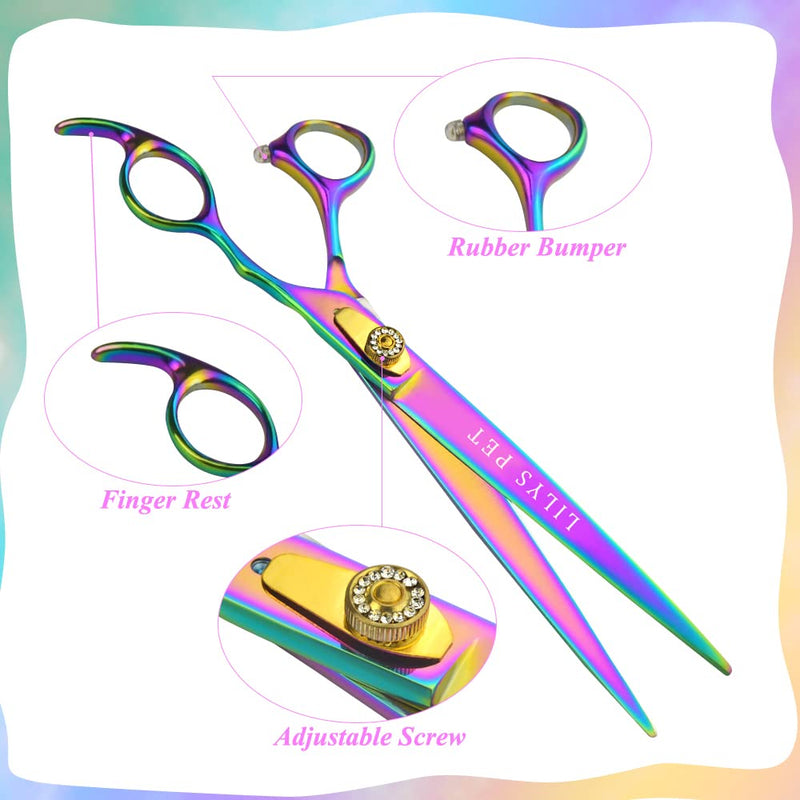 LILYS PET HIGH-END SERIES 8-Inch Japan 440C Rainbow Color Pet Grooming Straight Cutting Scissors,Dog Cat Straight Scissors,Dog Cat Grooming Scissors - PawsPlanet Australia