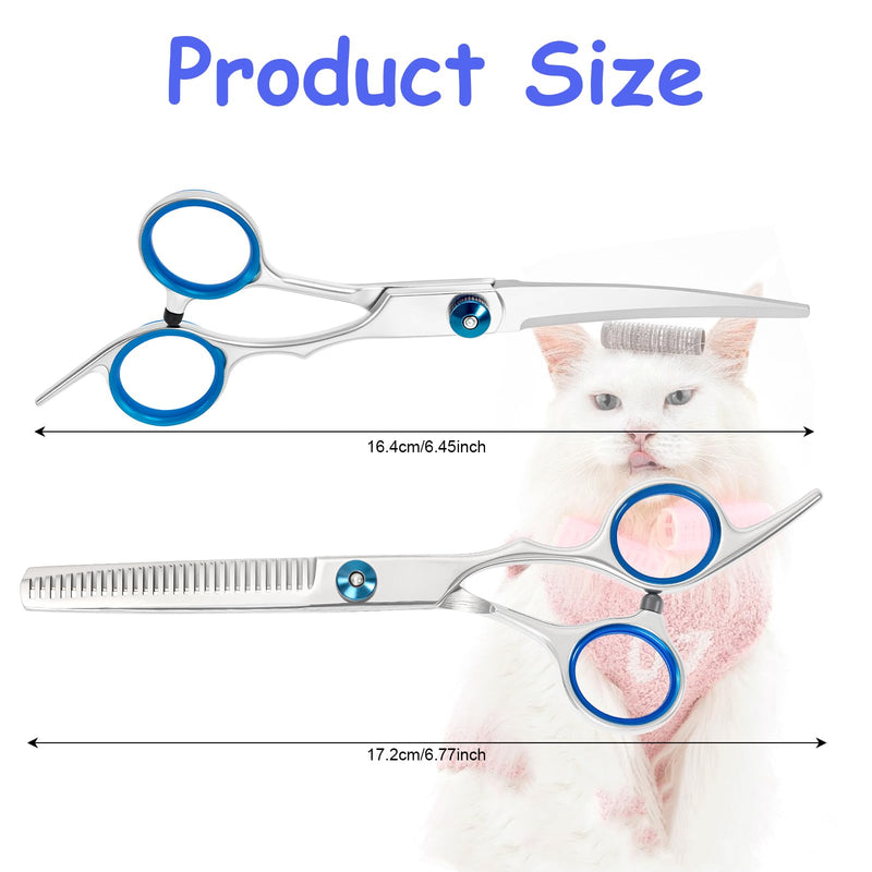 Dog Grooming Scissors Set with Safety Round Tips Stainless Steel Pet Grooming Kit Used for Dogs Cats Pets with Cutting Scissors, Thinning Shear (Blue, 2in1) Blue 3in1 - PawsPlanet Australia