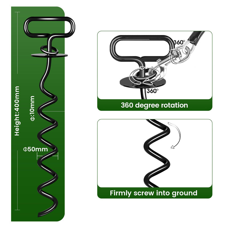 Dog Stake, Heavy Duty Dog Tie-Outs & Stakes (140LBS), Screw in Dog Yard Stake, Yard Stake for Dogs, Easy Installation, Suitable for Yard, Park, Beach, Camping - PawsPlanet Australia