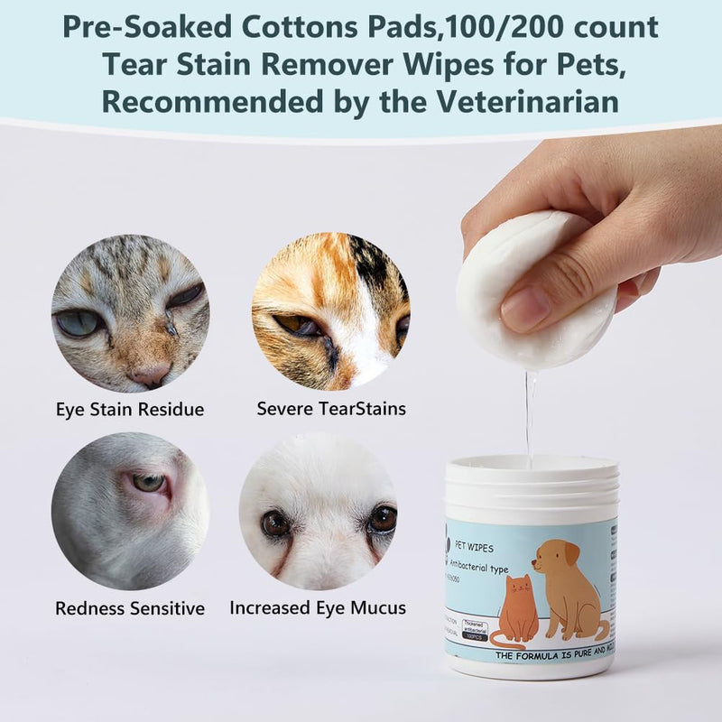 AOMIG Dog Eye Wipes for Discharge and Crust, Tear Stain Remover for Dogs, Gently Pet Wipes for Cats Eye Cleaner, Pet Wipers for Remove Eyes Debris Mucus Gunk, Puppy Ear Face Cleansing Pads 100ct 100pcs Eye Cleaning Pads