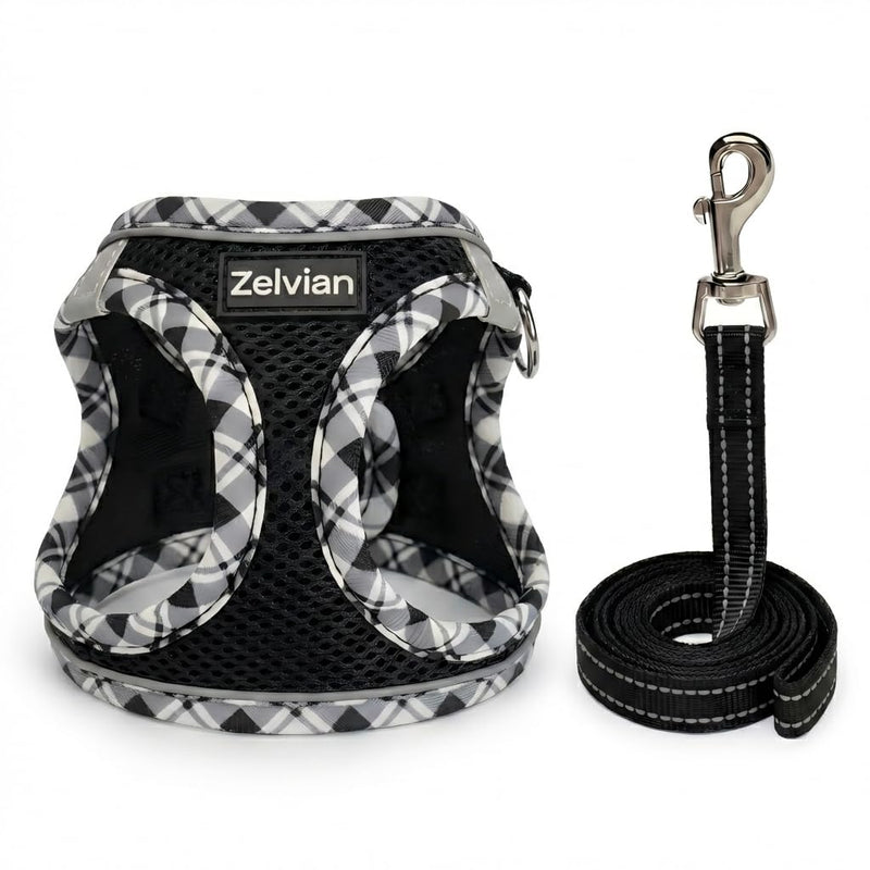 Cat Harness and Lead Set for Outdoor Walking, Escape Proof Cat Harnesses with Dual D-Rings and Safe Leash, Soft Adjustable Reflective Mesh Kitten Harness for Small Cat & Puppy (Black, S) Black