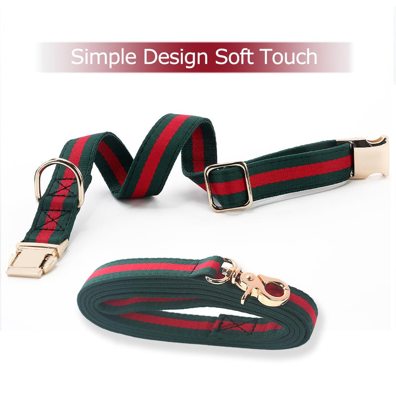 Stylish and Elegant Dog Collar,Adjustable Metal Belt Buckle, Durable High Density Fabric for Comfortable Pet Dog Collar and Dog Leash Set Packing for Medium Dogs M (Neck Girth:11.8"-17.7", Width:3/4") Green Red, Metal-2 - PawsPlanet Australia