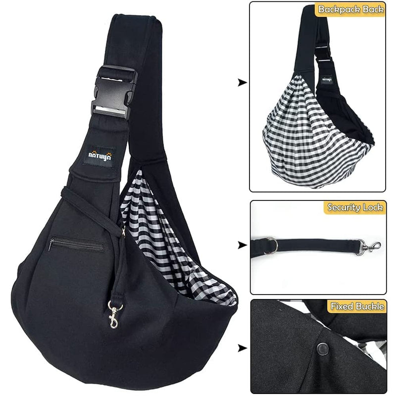 NATUYA Small Dog Carrier Sling Cat Sling,Adjustable Strap Hand Free Pet Puppy for Outdoor Traveling Subway (Black, Snap) - PawsPlanet Australia