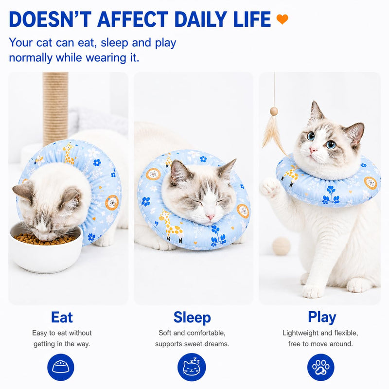 Cat Recovery Collar, Soft Waterproof Donut Cone for Cats After Surgery, Adjustable Anti-Lick Elizabethan Collar Alternative for Wound Healing, Hair-Resistant Pet Neck Pillow for Cats & Small Dogs,M Light Blue