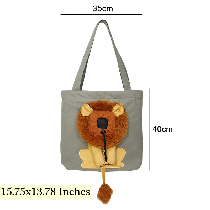 Dog Tote Bag with Zipper Cat Shoulder Carrier Lion-Shaped Pet Canvas Bag for Daily Use Walking Travel (S, Dark Grey) S: 15.75x13.78 Inches - PawsPlanet Australia