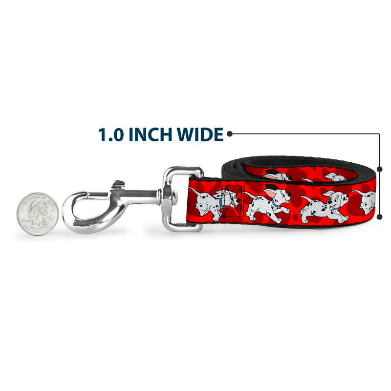 Buckle-Down Pet Leash - Dalmatians Running/Paws Reds/White/Black - 6 Feet Long - 1.5" Wide - PawsPlanet Australia
