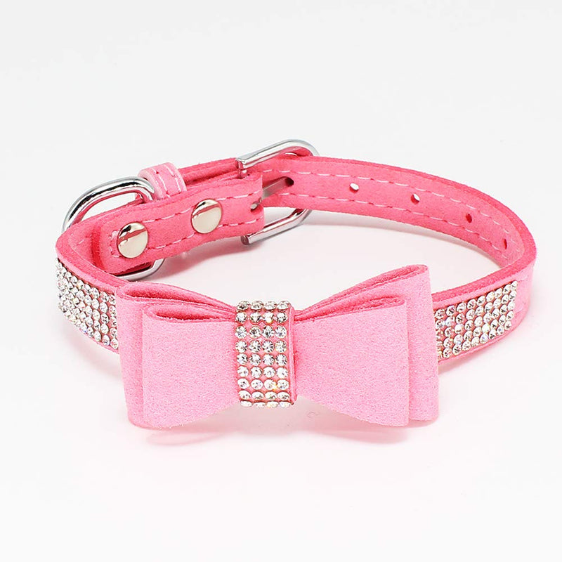 Charmsong Bowtie Dog Collar with Rhinestone Jeweled Crystal Dazzling Soft Collars for Small Dogs with Leash X-Small (Pack of 1) Pink - PawsPlanet Australia