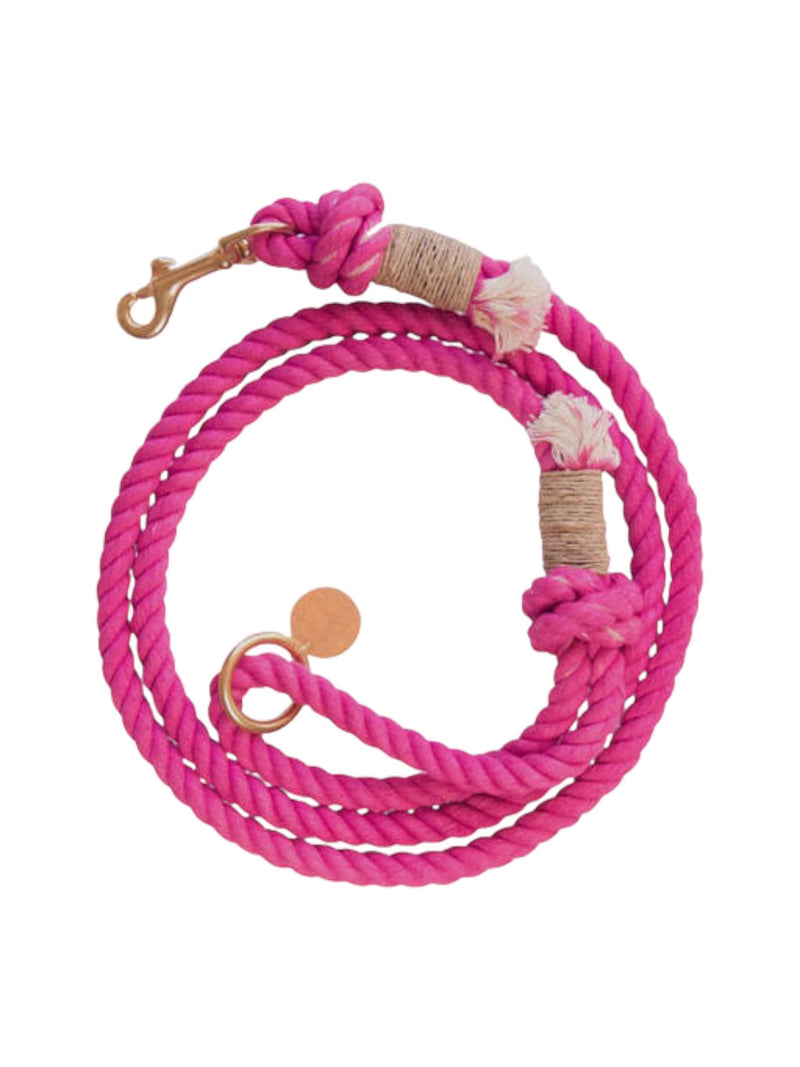 Glow Pups Pink Dog Leash, 5 ft Rope Leash for Small, Medium, Large Dogs, Handmade Caribbean Cotton Boho Chic Style with 360° Swivel Clasp, D-Ring for Accessories (Bright Pink) Bright Pink - PawsPlanet Australia
