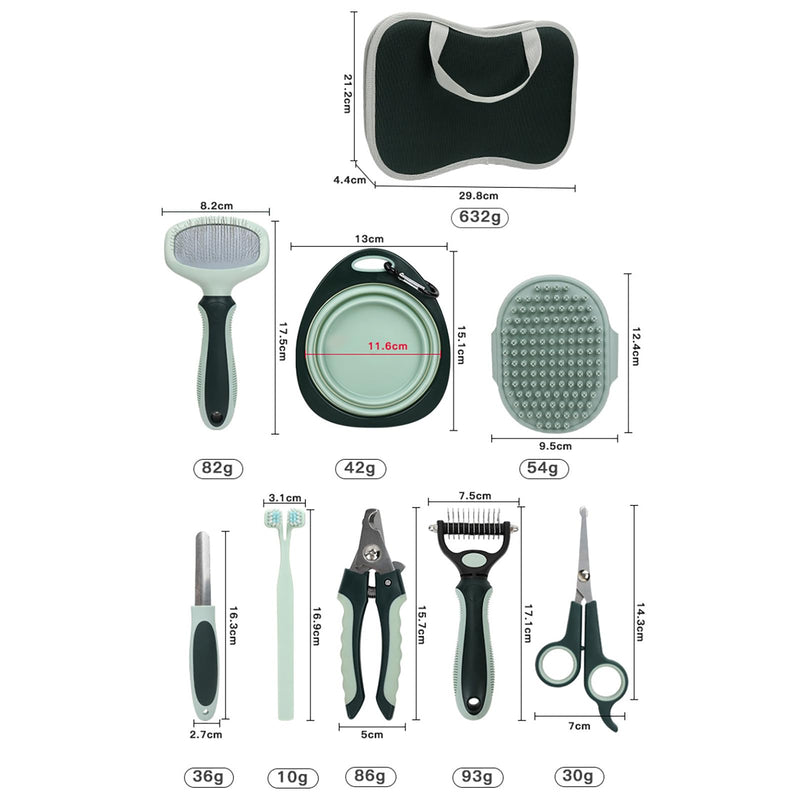 Grooming Brush Kit 8pcs for Shedding Matted Fur Self-Cleaning with Cat Dog Grooming Scissors Flea Comb Pet Grooming and Comb Bath Brush for Indoor Long-Haired Cats - PawsPlanet Australia
