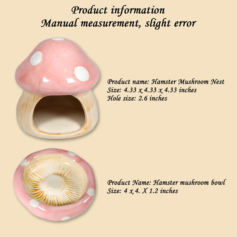 Ceramic Mushroom Habitats Hamster Hideout，Hamster House Hamster Hideaway House Habitats Food Feeding Bowl Gerbils Chinchillas Ferrets Hedgehog Small Animals(Pink Mushroom set) Pink Mushroom set - PawsPlanet Australia