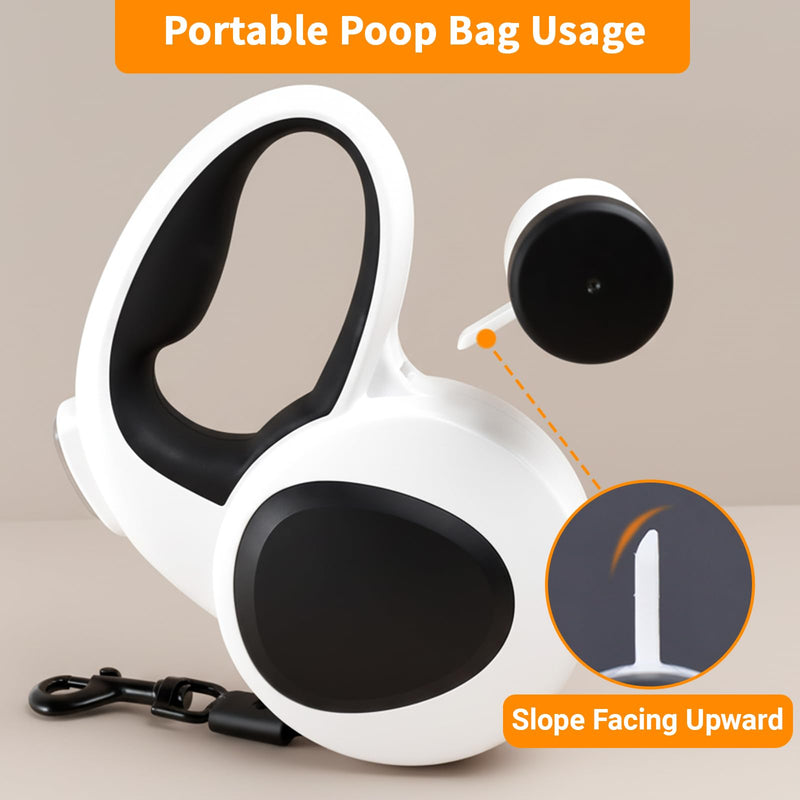 Retractable Dog Leash with USB Rechargeable LED Light, 16 ft Heavy Duty Dog Lead with Poop Bag Holder & Chew Proof Cable, Leash for Small Medium Large Dogs, White - PawsPlanet Australia